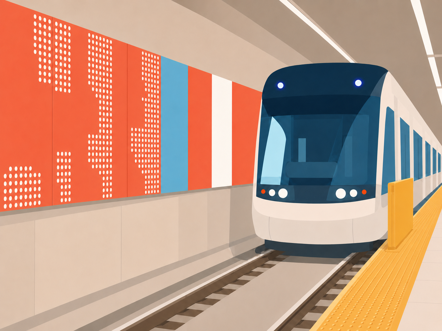 Stylized TTC train arriving at a station